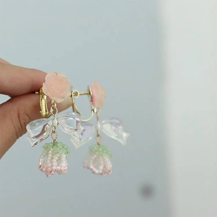 Rose Flower Bow Earrings - Kimi