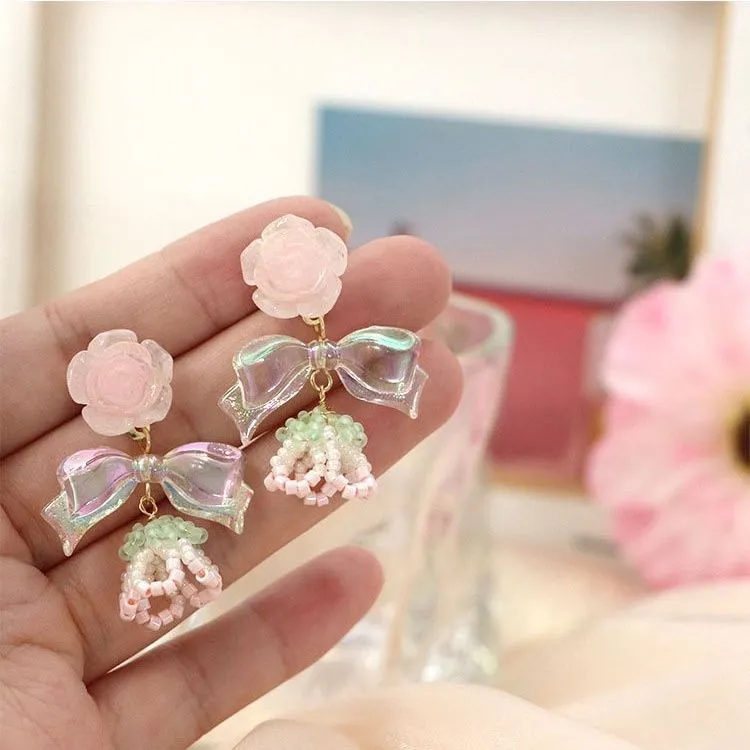 Rose Flower Bow Earrings - Kimi