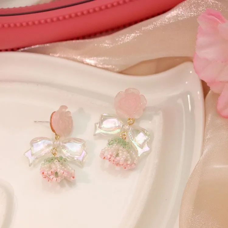 Rose Flower Bow Earrings - Kimi