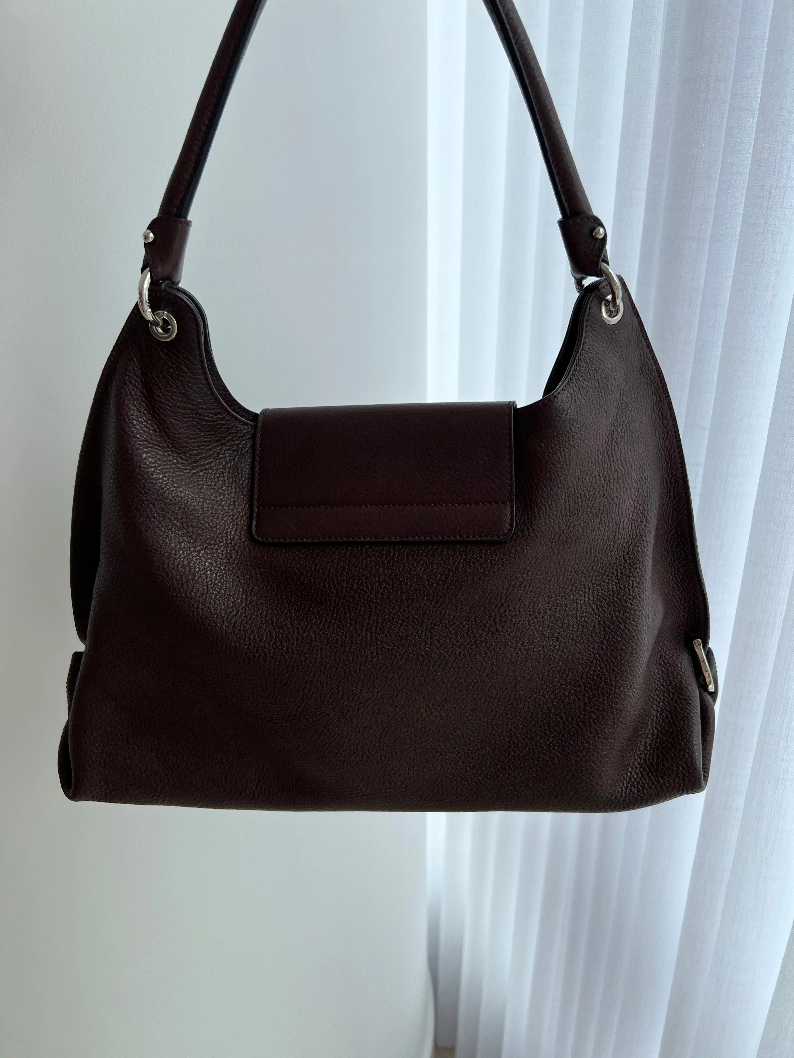 Salvatore Ferragamo Pebbled  Leather Flap Hobo Bag