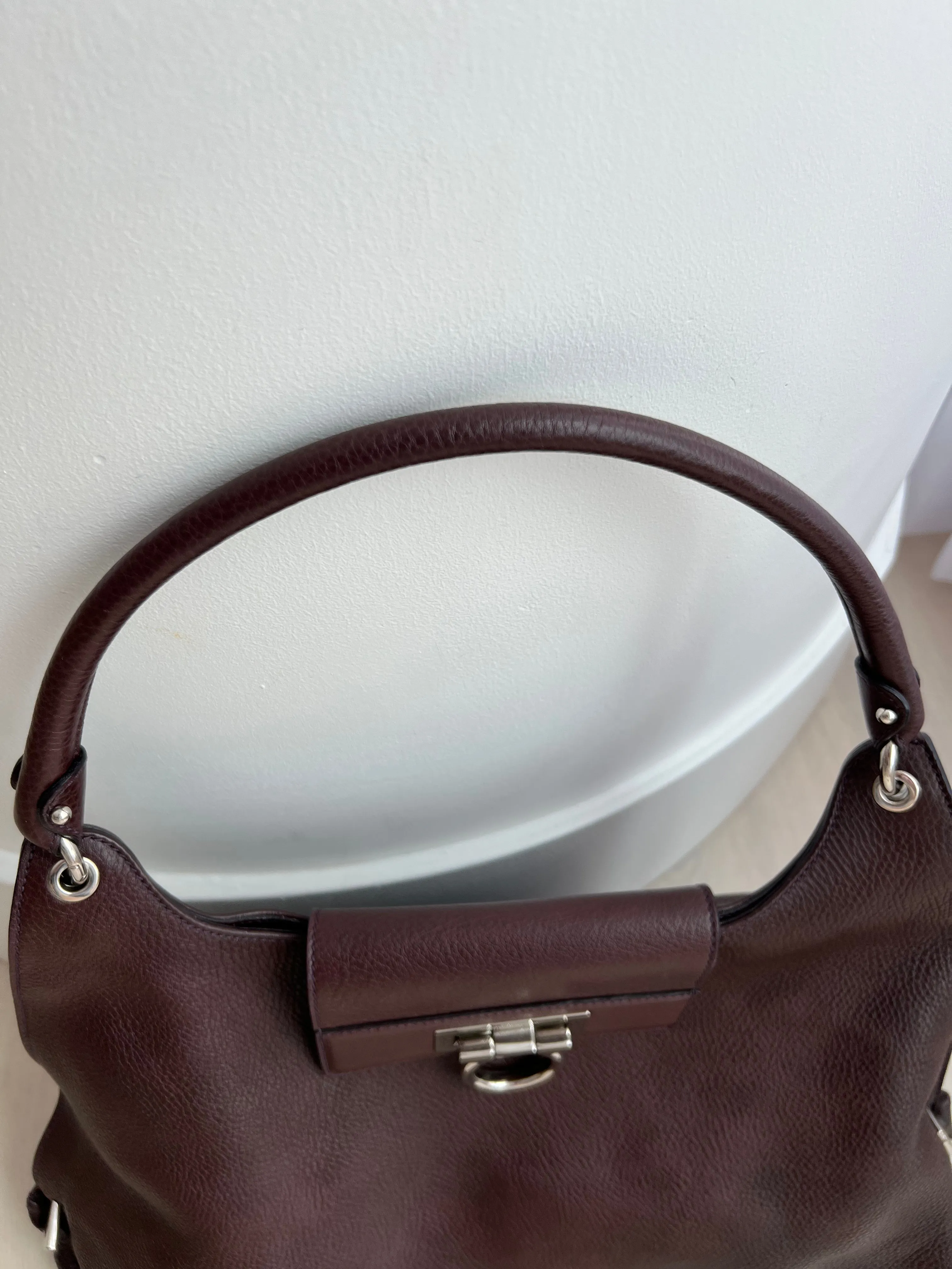 Salvatore Ferragamo Pebbled  Leather Flap Hobo Bag