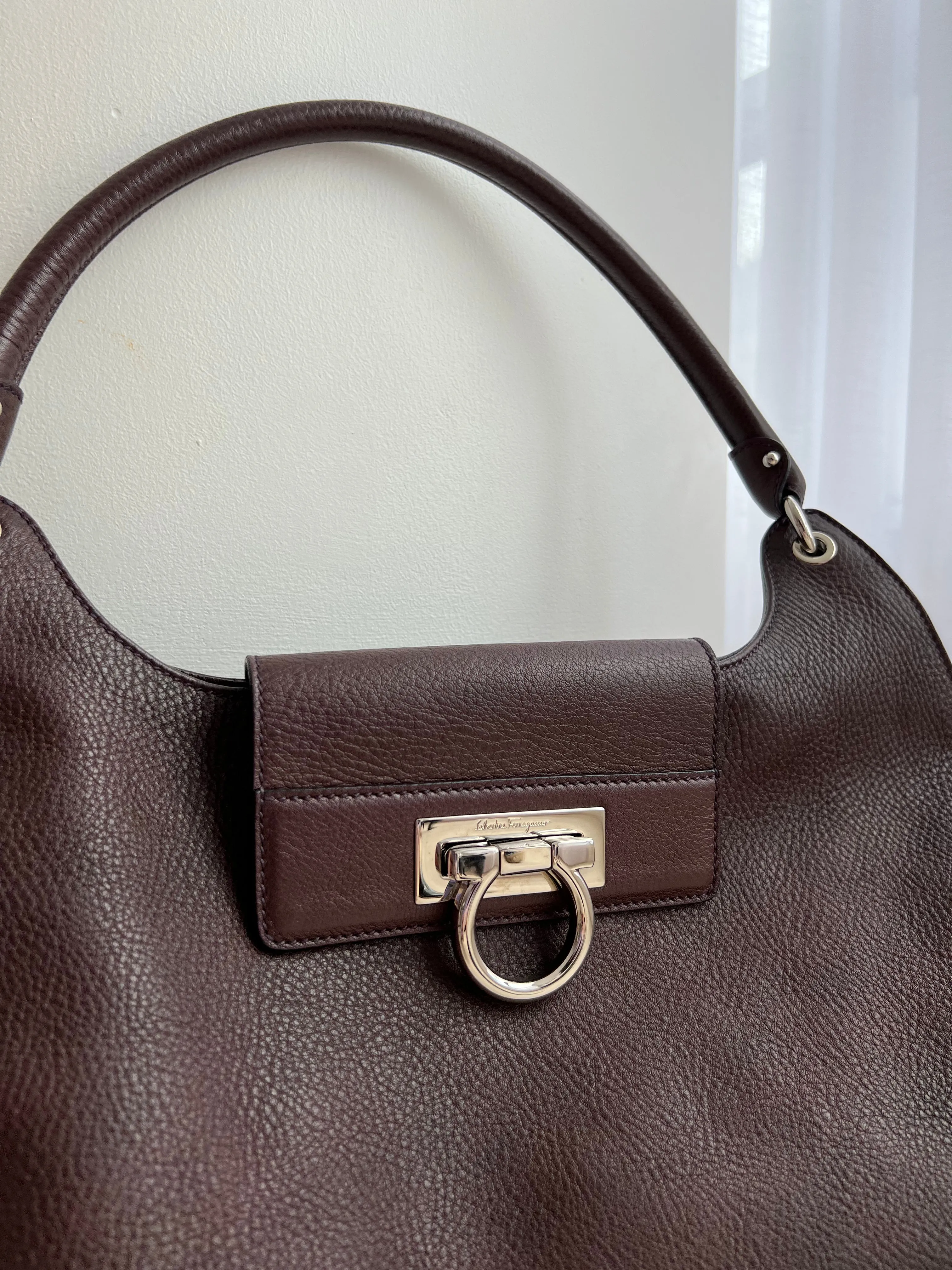 Salvatore Ferragamo Pebbled  Leather Flap Hobo Bag