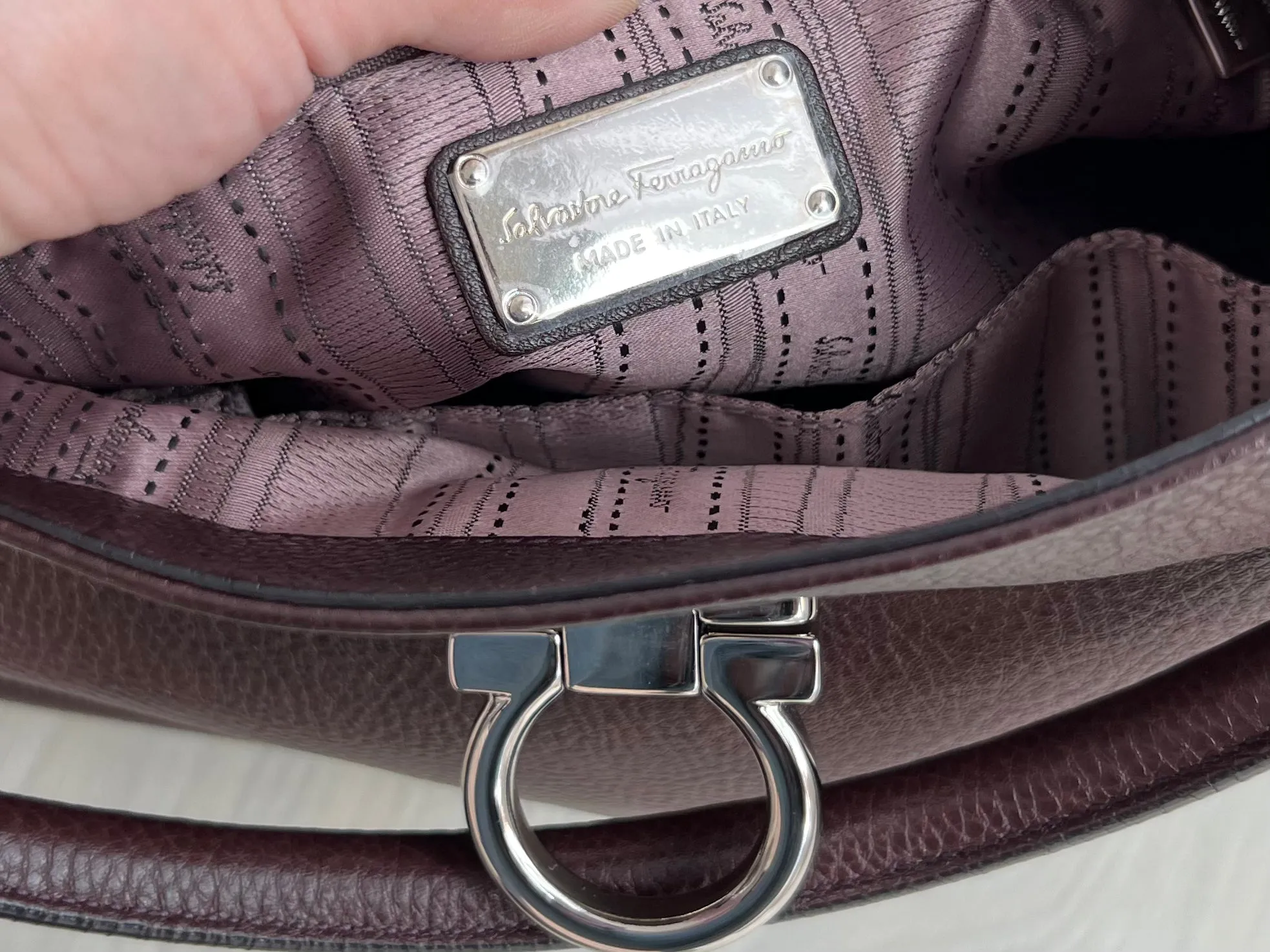 Salvatore Ferragamo Pebbled  Leather Flap Hobo Bag