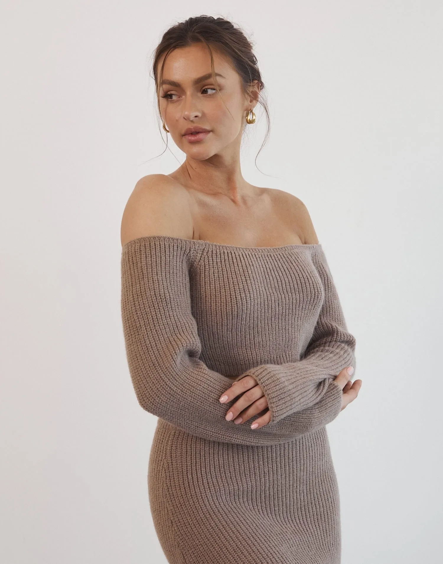 Sharna Long Sleeve Knit Top (Brown)