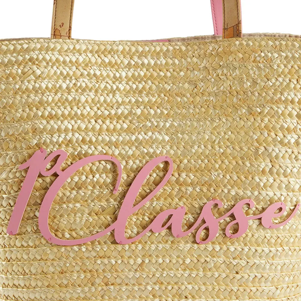 Shopping Bag Media 1A Classe Alviero Martini linea Island Bag in Paglia con Inserti Rosa Bubble LA61