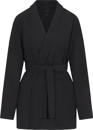 SKIMS Onyx Black Fleece Wrap Short Robe UK M