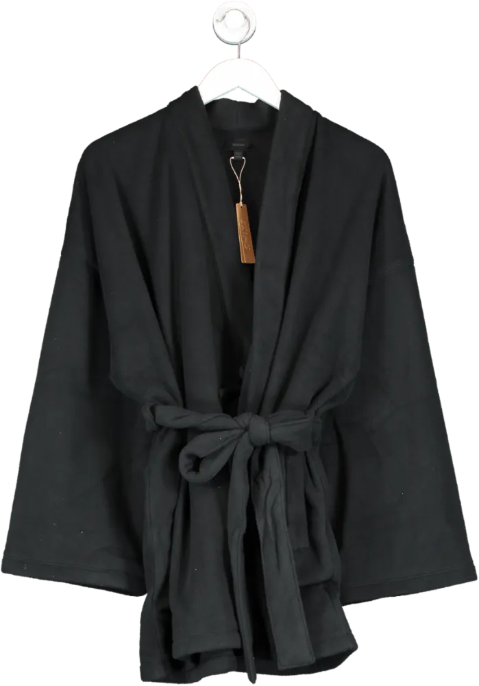 SKIMS Onyx Black Fleece Wrap Short Robe UK M