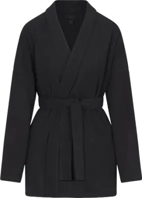 SKIMS Onyx Black Fleece Wrap Short Robe UK M