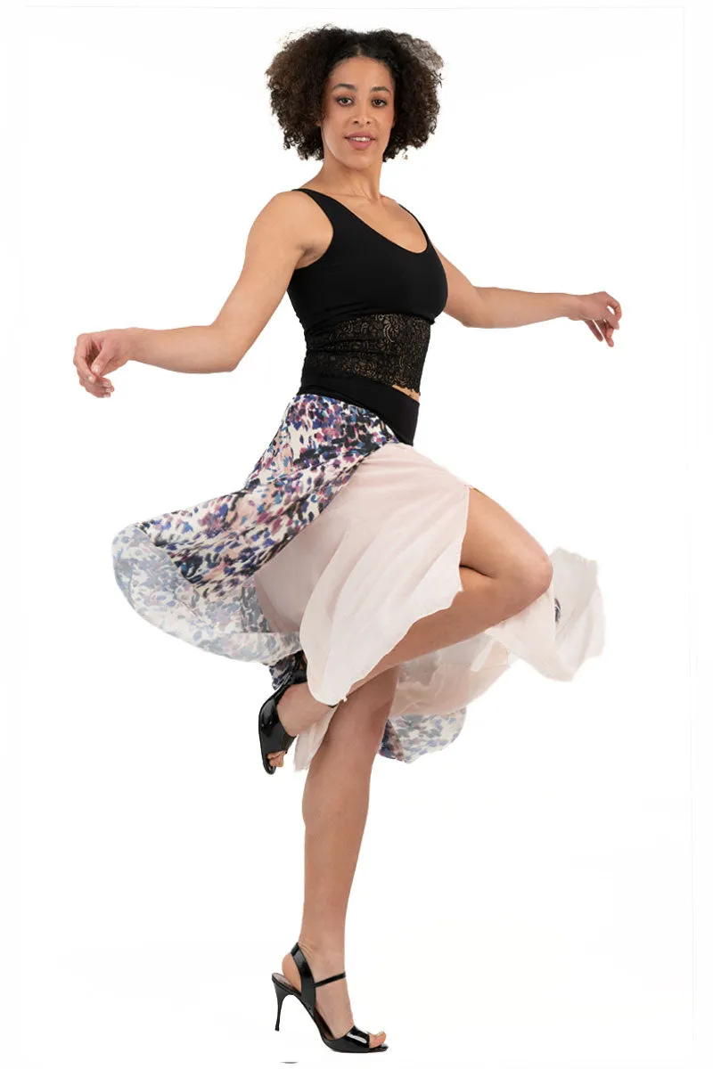 Spot Print Two-layered Satin Dance Skirt