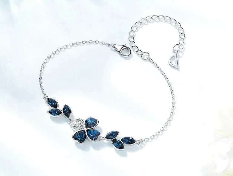 Sterling silver elegant dark blue leafs bracelet