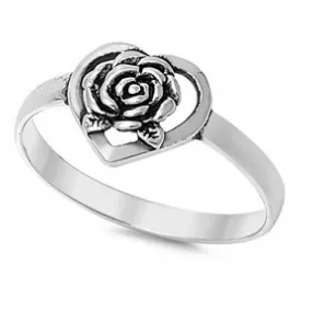 Sterling Silver Heart and Rose Ring