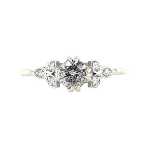 The Dainty Petal- Salt & Pepper Diamond & 14k white gold