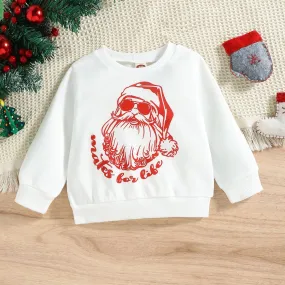 Toddler Kids Solid Color Santa Claus Print Long Sleeve Top